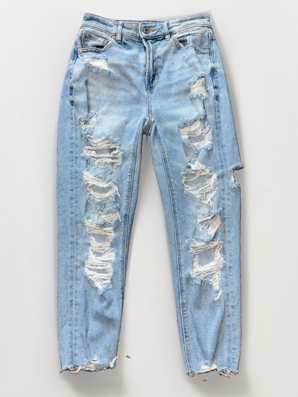 American Eagle Outfitters Distressed Shredded Jeans Size 0 Short Mom Jeans